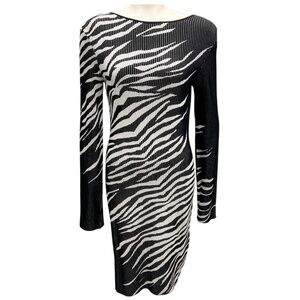 JUST CAVALLI BLACK / WHITE 2022 BODYCON KNIT MIDI DRESS